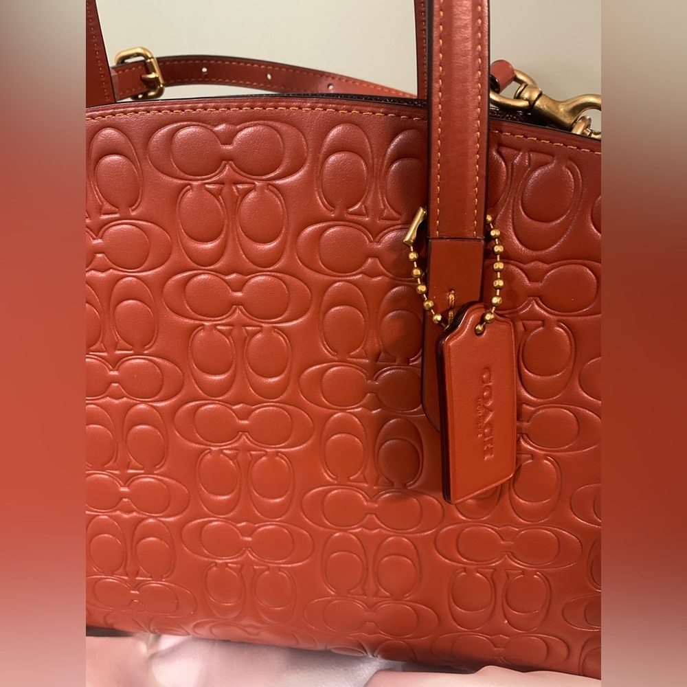 Coach Embossed Leather Bag in Rich Brown - Picture 2 of 11